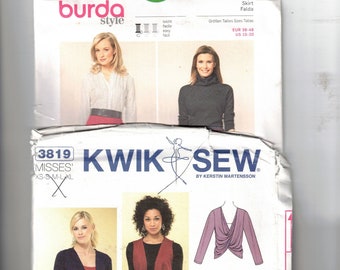 Kwik Sew 3819/Sz 8-22/Xs-XL/Knit Jacket/Vest/Long Skirt w/ Godet & Burda 6734/Sz 10-20/Fit-n-Flare Asymetrical Hem Skirt, Lot of 2 patterns