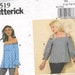 Butterick 6519, Sz 16-26/L-XXL/Bust 38-48". EASY Cold Shoulder/Off Shoulder Top, UNCUT Misses sewing pattern with English/French directions