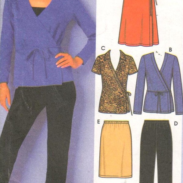 Simplicity 9482, Sz 14-20//Bust 36-42".  2 Hour Knit wardrobe:  Ladies Wrap Dress/Top EASY Pullon Boot Cut  Pants & Straight Skirt, UNCUT