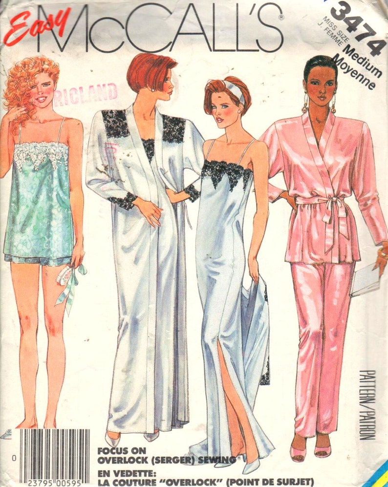 Sale Mccalls 3474 Sz 10 12 Sexy Sleepwear Floor Length Etsy
