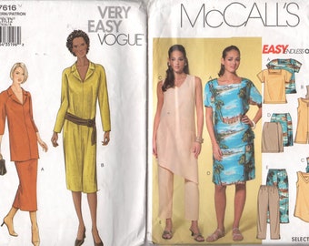 Very Easy Vogue 7616/Pullover Shirt Dress/Tunic Top/Skirt/Pant & McCalls 4461/Sz 6-12/Crop Pants/Asymetrical Tunic Top/LOT of 2UNCUT pattern