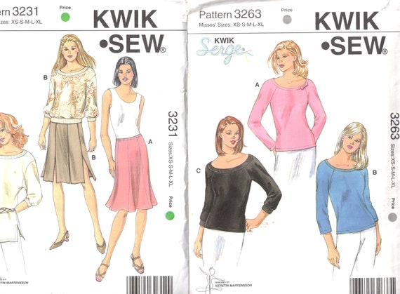 Lot of 2 Kwik Sew Patterns Sz 8-22/xs-xl/bust 31.5-45: Kwik 