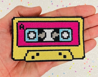 3.9" 80s Retro Music Cassette Tape Iron On Patch Diy Embroidered Applique Nostalgic Gift
