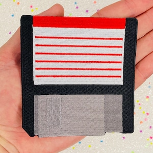 Floppy Disk Iron On Patch: Retro Tech Embroidered Applique