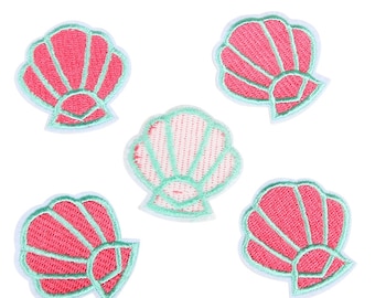 1.9" Coral Mint Mermaid Seashell Iron On Patch