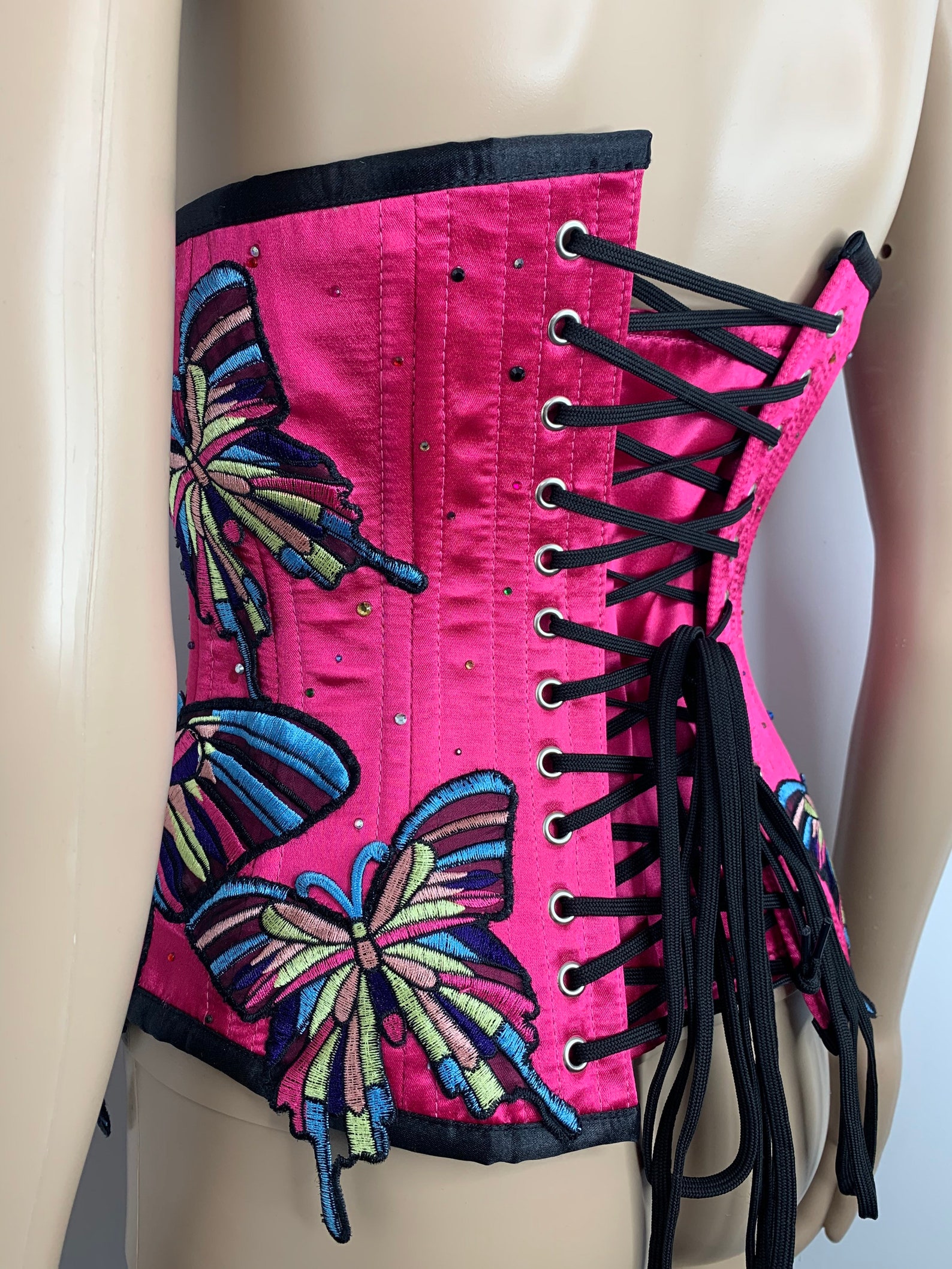 Avant Garde Enhanced Corset Prism Butterflies Neon Pink Satin Etsy