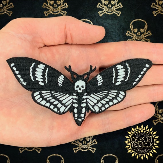 4.7” Death Head Skull Moth Goth Gift Iron On Patch