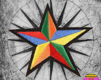 3.6" Rainbow Nautical Star Embroidered Iron On Patch