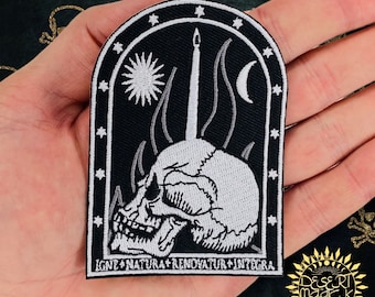 3.5" Skull Ritual Altar Occult Iron On Patch Diy Embroidered Patch Applique Witch Gift