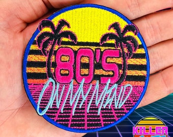 Retro 80's Sunset Embroidered Iron On Patch: Nostalgic Applique