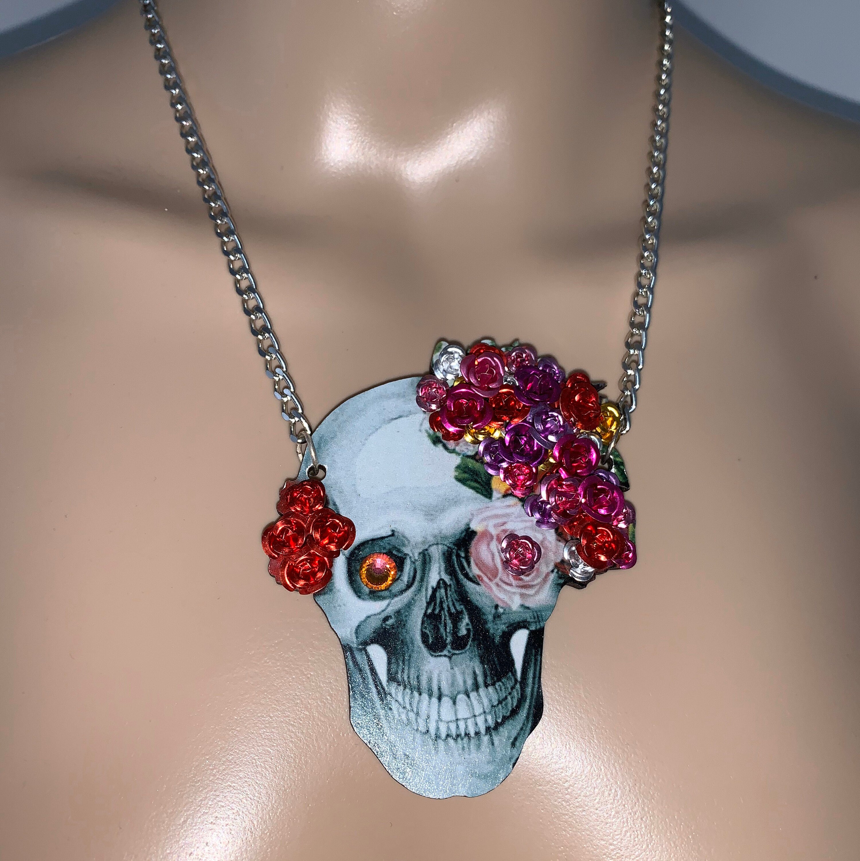 Sugar Skull Rose Garden Necklace - Etsy 
