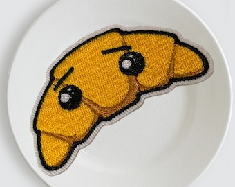 Kawaii Croissant Patch: Novelty Embroidered Iron-On Applique