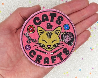 Cats & Crafts Embroidered Iron On Patch, Applique
