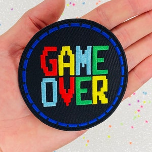 3.3&quot; 8bit Pixel Art Game Over Iron On Patch Embroidered Applique Nostalgic Gift