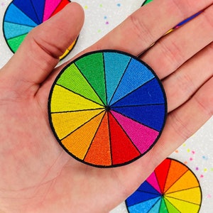 2.8" Rainbow Hex Colour Wheel Iron On Patch Diy Embroidered Patch Applique Painters Artist Gifts