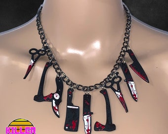 Halloween Queen Horror Movie Inspired  Bloody Gothic Charms Statement Necklace Novelty Gifts for Her