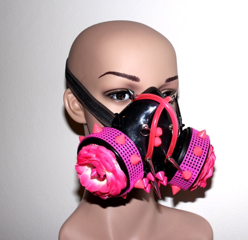 NEON Pink Flower Spikes Gas Mask Respirator BUBBLEGOTH