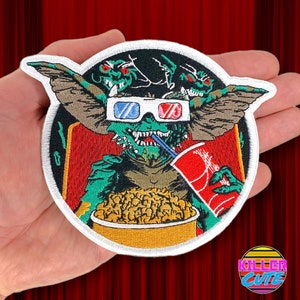 4.8” Gremlin Popcorn Theater movie scene 3D Glasses Iron On Patch Diy Embroidered Patch Applique Spooky Fun Nostalgic Gift