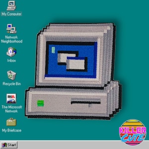 3.9" Retro Tech Desktop Computer Iron On Patch Diy Embroidery Patch Applique Nostalgic Gifts