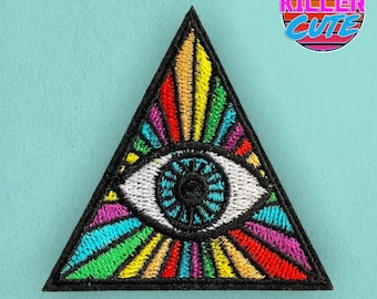 2.7インチ レインボーピラミッド オールシーイングアイ アイロン接着パッチ