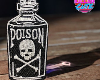 3.1” Poison Skull Bottle Iron On Patch