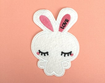 4.1" Cute White Bunny Iron On Patch