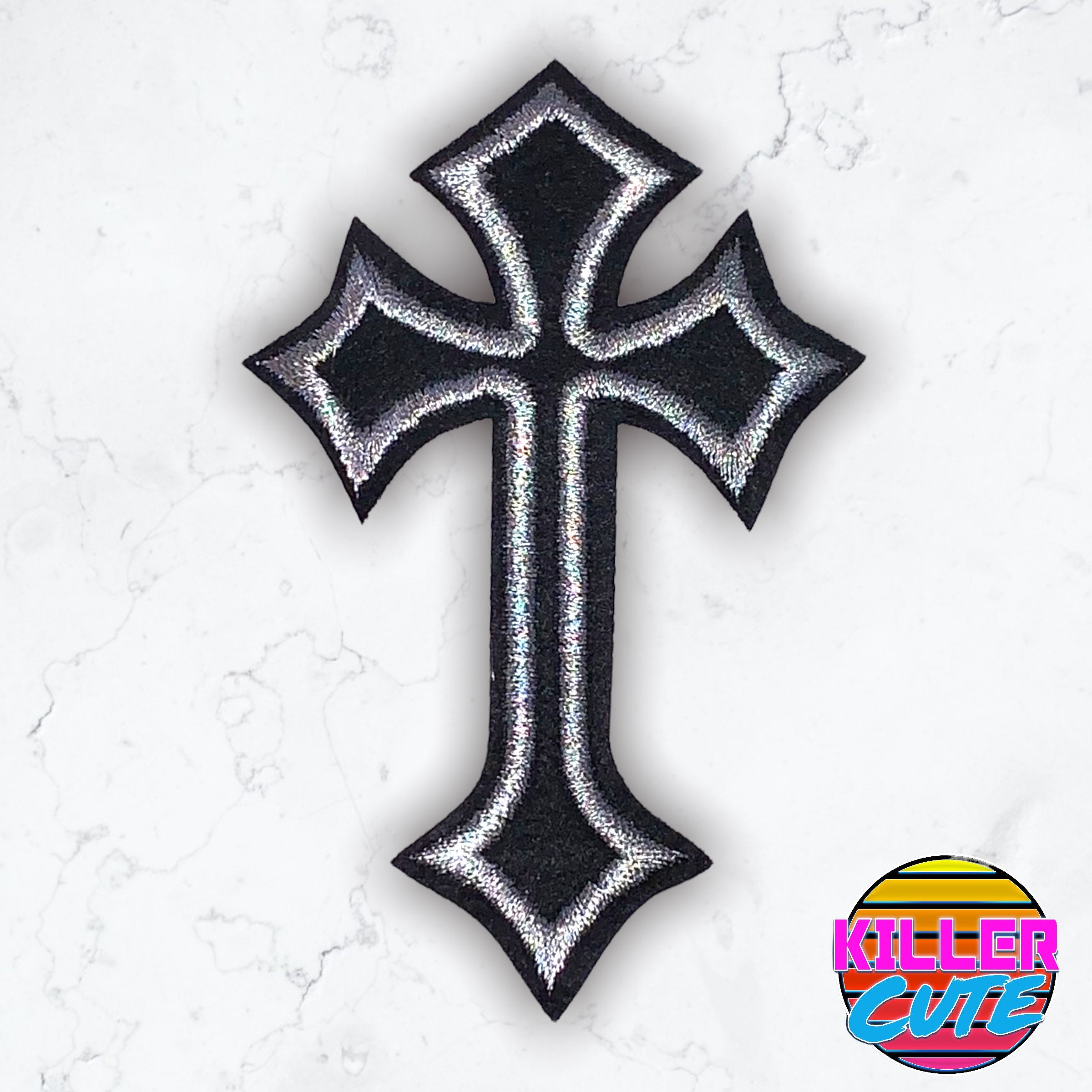 Christian Cross patch embroidered Black and White