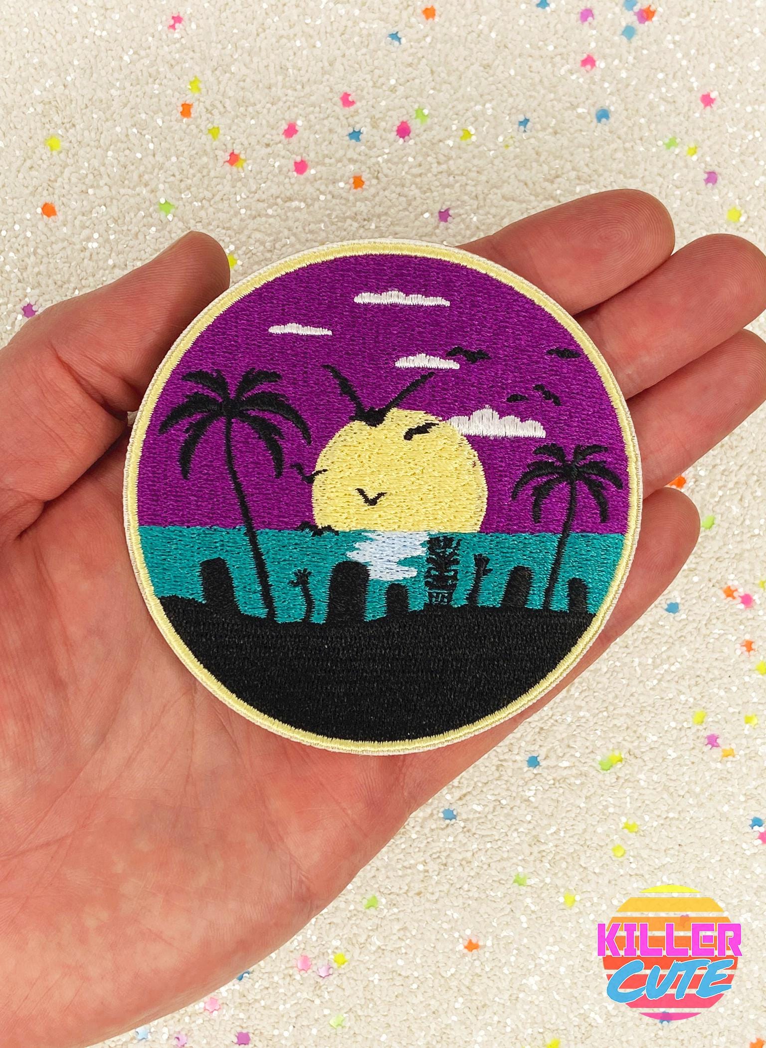 3.4" Surfing Dead Moonlight Graveyard Beach Iron On Patch Embroidered Patch Surfy Gift