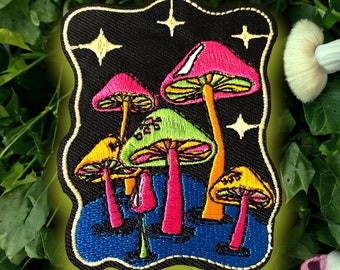 2.5" Psychedelic Neon Glowing Magic Mushrooms Iron On Patch