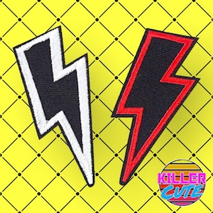 2.5" Black White Or Black Red Lightning Bolt Iron On Patch