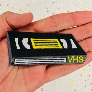 3.8&quot; Retro VHS Tape Iron On Patch Diy Embroidered Patch Applique Nostalgic Novelty Blockbuster Gift