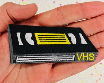 Retro VHS Tape Embroidered Iron On Patch: Nostalgic Applique