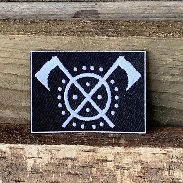 3.4" Viking Skjalborg Axe and Shield Iron On Patch