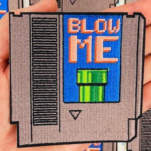 3.8&quot; Classic Game Cartridge Blow Me Iron On Patch Funny Gaming Gift