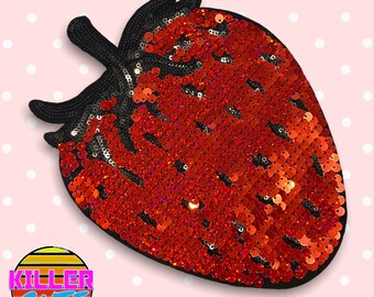 9.5インチ レッド ストロベリー スパンコール 縫い付けバックパッチ