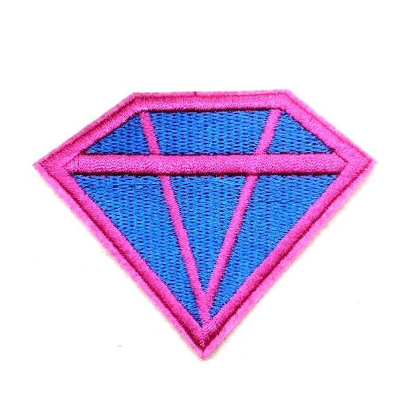2.8" Blue and Pink Jewel Iron On Patch