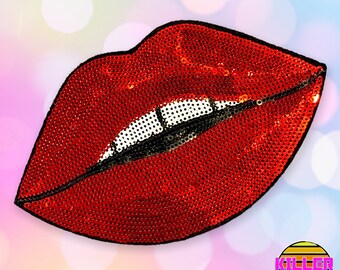 6.5” Sexy Red Lips Sequin Sew On Patch