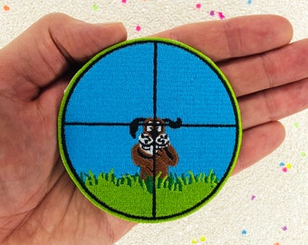 3.2" Laughing Dog Target  Iron On Patch DIY Sew On Embroidery Applique