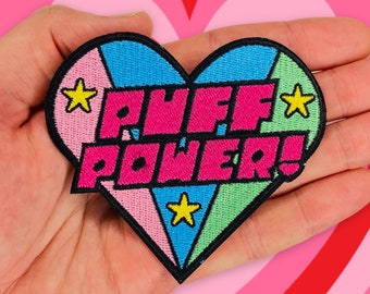 3.5" Puff Power Heart Iron On Patch Diy Embroidered Patch Applique Nostalgic Gifts