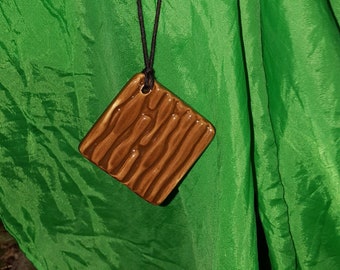 Tree Bark Necklace, square pendant necklace, brown, cord necklace, nature, tree bark, tree hugger, ceramic pendant, lines pendant, rhombus