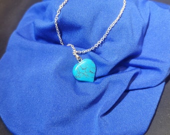 Turquoise heart necklace, heart charm necklace, turquoise necklace, heart necklace, good fortune necklace, gift for her, gift for him