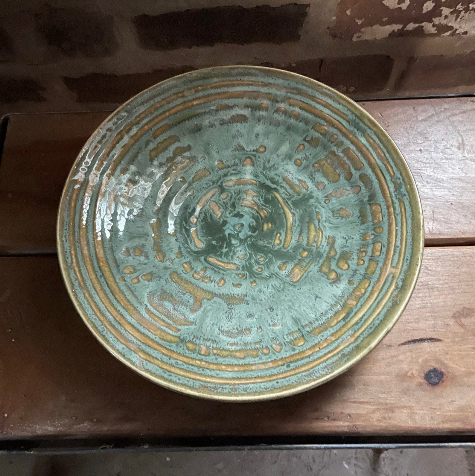 Large Flat Green Serving Bowl Etsy