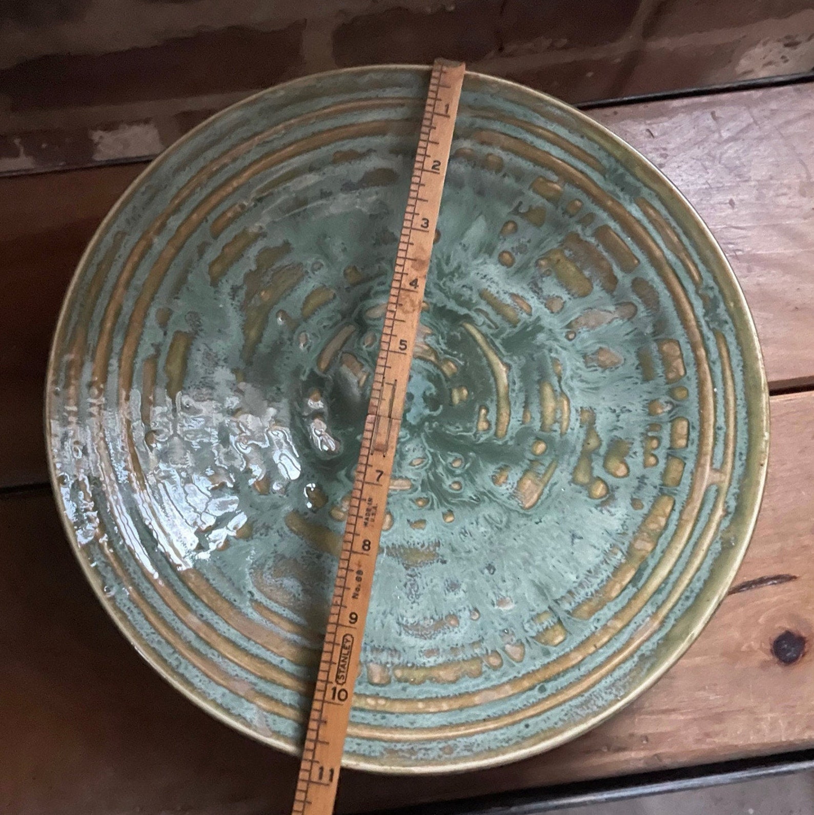Large Flat Green Serving Bowl Etsy