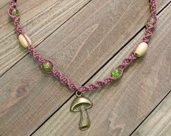 Mushroom Hemp Necklace, Beaded Shroom Necklace, Shroom Jewelry