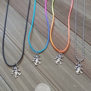 Dancing Bear Necklace, Grateful Jewelry, Bear Necklace, Rainbow Cord Necklace, Black Cord Necklace