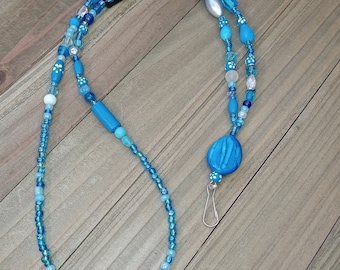 Beaded Lanyard, Blue Neck Lanyard, Lanyard for ID Badge, Badge Holder