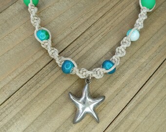 Starfish Hemp Necklace, Star Fish Necklace, Adjustable Jewelry, Boho Necklace, Ready to Ship