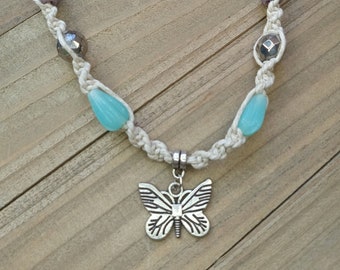 Butterfly Hemp Necklace, Butterfly Necklace, Butterfly Charm Necklace, Adjustable Jewelry, Youth Necklace, Ready to Ship