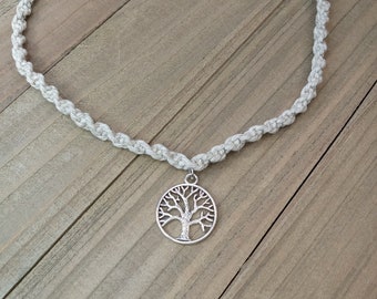 Tree of Life Necklace, Hemp Necklace, Tree Pendant Macrame Jewelry, Hemp Charm Necklace