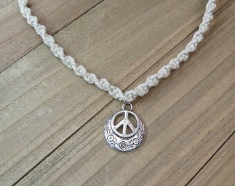 Peace Hemp Necklace, Peace Sign Necklace, Custom Macrame Jewelry, Dainty Peace Jewelry